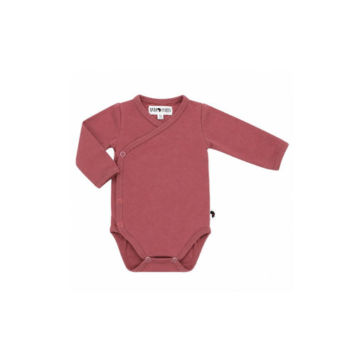 Wrap Onesie - LS - Plum in plain plum with long sleeves and press stud wrap fastening