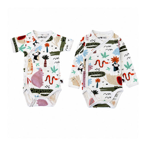 Wrap Onesies in Rust Ellie print in short and long sleeves