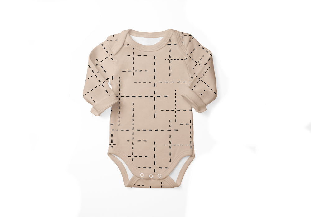 CLASSIC ONESIE - LS - BLUSH WITH BLACK DASH LINES - BABAFISHEES