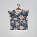FRILLY ARM TEE - NAVY & PINK FLOWERS - BABAFISHEES