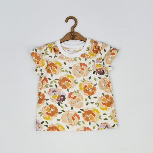 FRILLY ARM TEE - RUST FLOWERS - BABAFISHEES