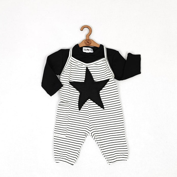 SPAGHETTI STRAP STRIPED ROMPER WITH LONG SLEEVE BLACK TEE - BABAFISHEES