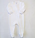 A 100% cotton rib footy romper with a zip closure in white.