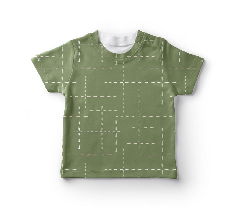 TEE SHIRT - GREEN WITH DASHED LINES - BABAFISHEES