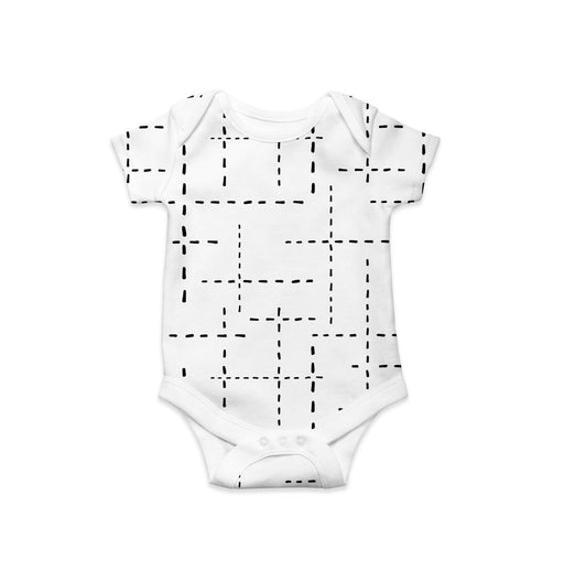 CLASSIC ONESIE - SS - WHITE WITH BLACK DASH LINES - BABAFISHEES