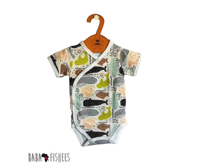 WRAP ONESIE  - SS - WHALES - BABAFISHEES