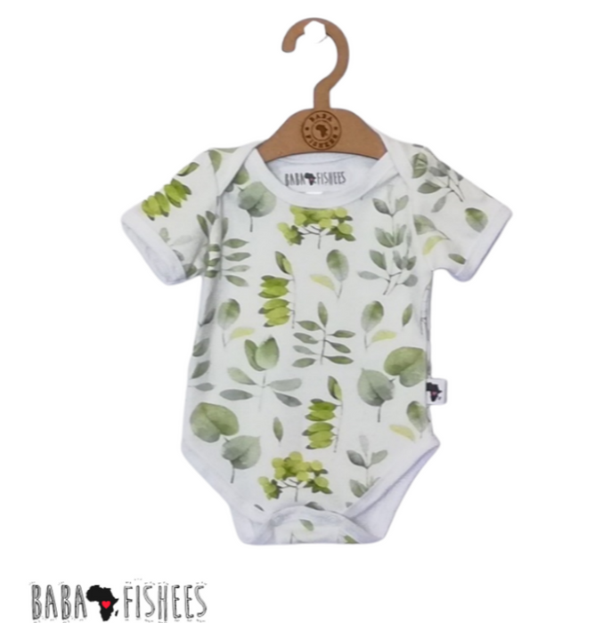 CLASSIC ONESIE - SS - WATERCOLOUR LEAF - BABAFISHEES
