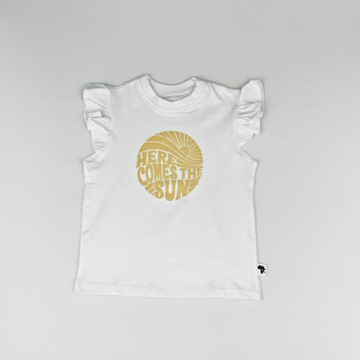 FRILLY ARM TEE SHIRT - HERE COMES THE SUN - BABAFISHEES